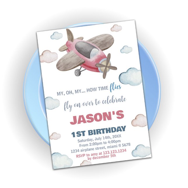 Brun röd inbjudan till flygplanet (Airplane Birthday Invitations Brown Red)