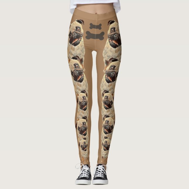 Brun Roligt och Funky Pastel Pug Hund Leggings (Framsida)