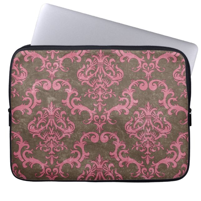 Brun rosa damastast laptop sleeve för trendig & (Framsidan)