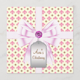 Brun Rosa Fleur de Lis Baby Dopning Inbjudningar