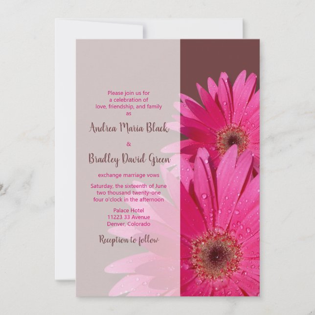 Brun & Rosa Gerbera Daisy Bröllopinbjudan Inbjudningar (Framsida)