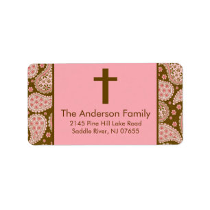 Brun & rosa Paisley arg religiös adressetikett