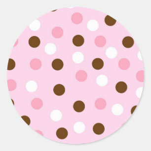Brun & rosa polka dots runt klistermärke