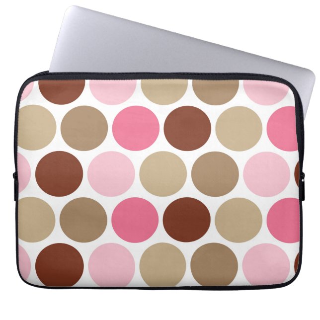 Brun & rosa polka dotsmönsterlaptop sleeve för (Framsidan)