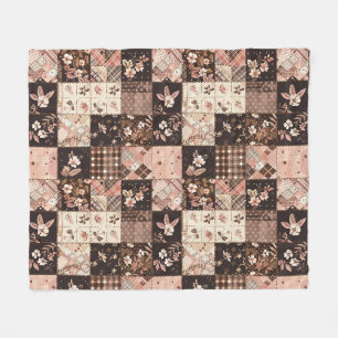 Brun Rosa Quilt Lappteknik Gingham Cottagecore Fleecefilt