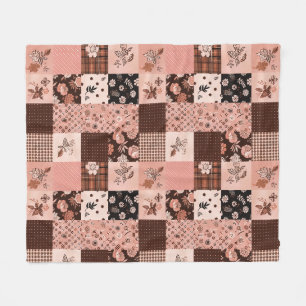 Brun Rosa Quilt Lappteknik Gingham Cottagecore Fleecefilt