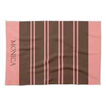 Brun rosa randiga köksdukar med eget namn