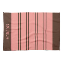 Brun rosa randiga monogramnamn köksdukar