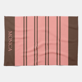 Brun rosa randiga monogramnamn köksdukar kökshandduk