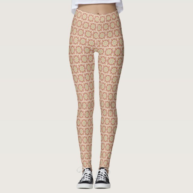 Brun, Rosa, Tan Mandala Design Print Leggings (Framsida)