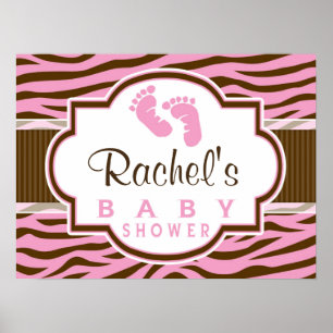 Brun, Rosa Zebra ränder Animal Print Baby Shower Poster