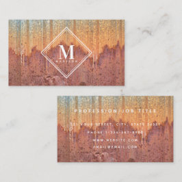 Brun Rost Metallisk Textur Monogram Initial Visitkort