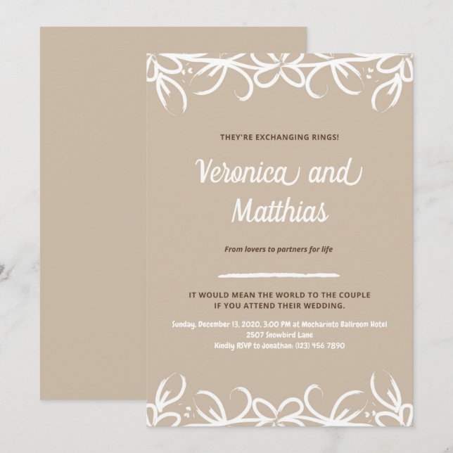 Brun rustic blommig bröllopsannons inbjudningar (Fram/baksida)