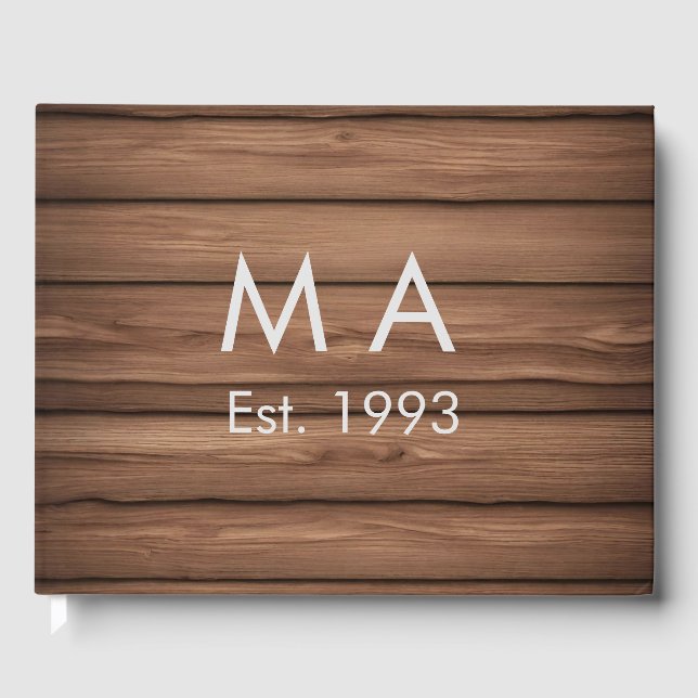 Brun rustic boho lägg till namn bokstav år datum t gästböcker (Framsida)