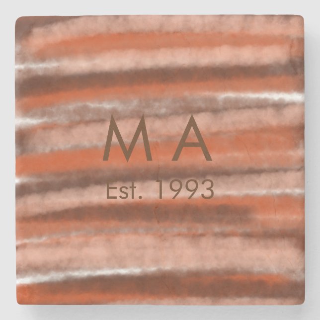 Brun rustic boho lägga till namn bokstav år datum  stenunderlägg (Framsidan)