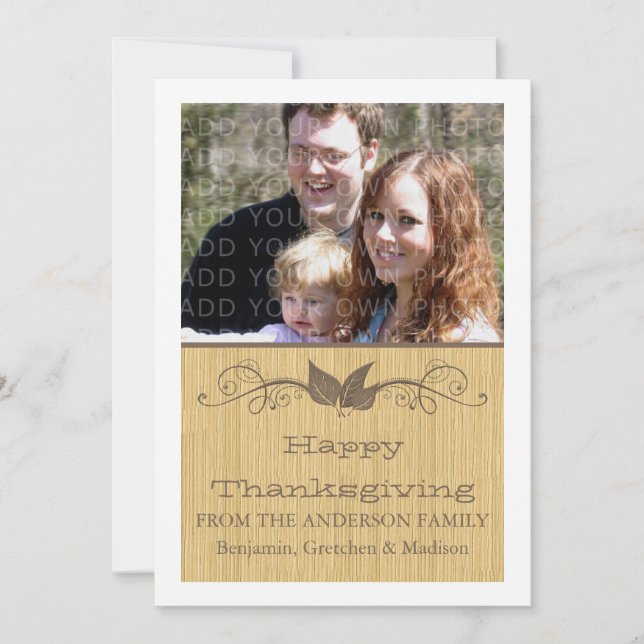 Brun rustic Löv-Thanksgiving - foto-platta kort (Framsida)