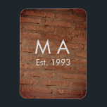 Brun rustic tegel stens addera namn bokstav år dat magnet<br><div class="desc">design</div>