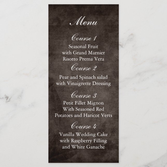 Brun rustik burk bröllop-meny meny (Framsida)