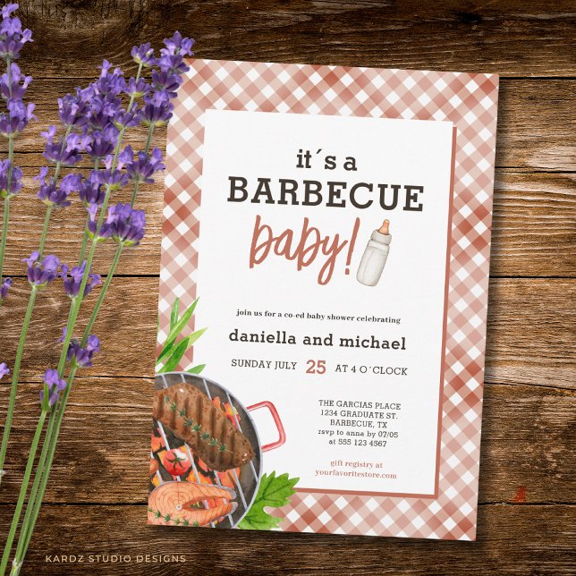 Brun Rustik Grill Barbecue Baby Shower Inbjudningar (The front and back of the invitation are shown at a 5x7 inch. Choose size, paper, + corner style.)