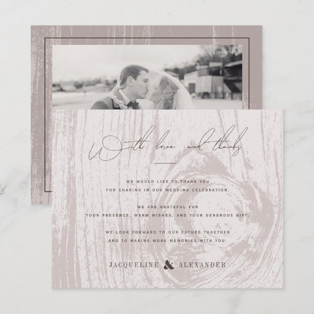 Brun Rustik Trästruktur Höst Bröllop Tack Inbjudningar (Fram/baksida)