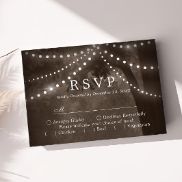 Brun Rustika Ljussträng Träd Bröllop RSVP OSA Kort