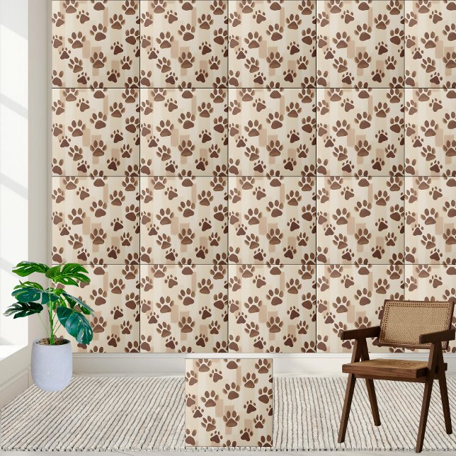 Brun ruta för utskrift kakelplatta (Brown Paw Print Tile)