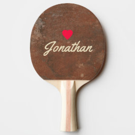Brun Sandsten Vintage Hjärta Signatur Pingisracket
