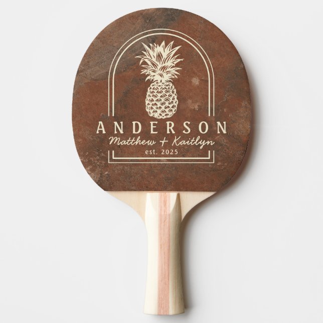 Brun Sandstens Ananas Bröllopsbåge & Namn Pingisracket (Framsidan)