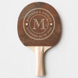 Brun Sandstens Bröllops Monogram Hjarta Pingisracket