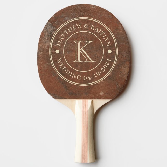 Brun Sandstens Bröllopsmonogram Pingisracket (Baksidan)