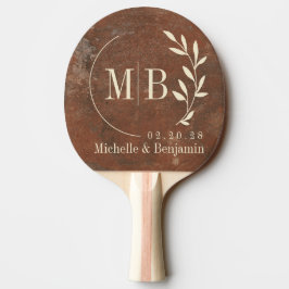 Brun Sandstensblad Bröllopsmonogram Pingisracket