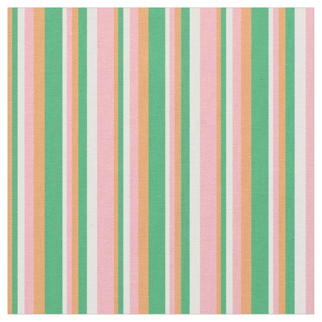 Brun, Sea Grönt, White & Ljus rosa Rand Tyg (Närbild)