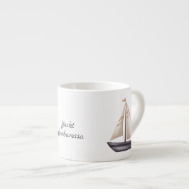 Brun segelbåt och namn espressomugg