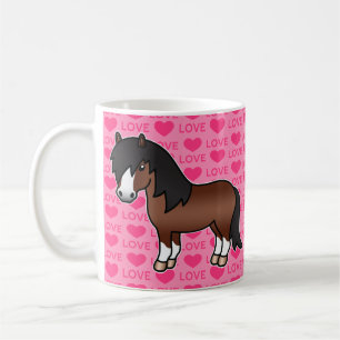 Brun Shetlandsponny Serieteckning På Rosa Kaffemugg