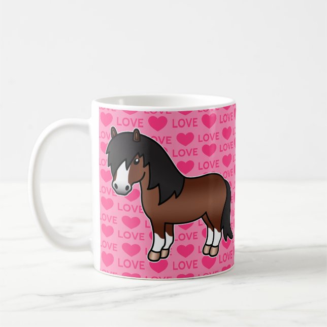 Brun Shetlandsponny Serieteckning På Rosa Kaffemugg (Vänster)