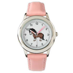 Brun Shetlandsponny Söt Tecknad Illustration Armbandsur