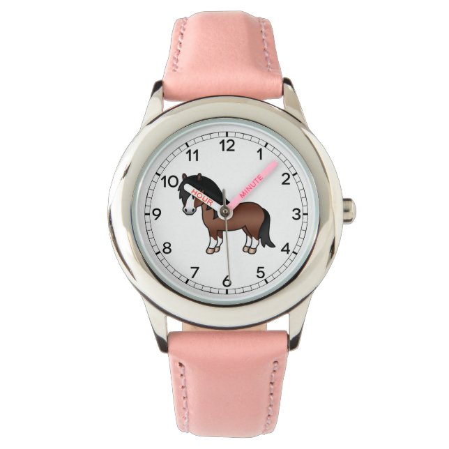 Brun Shetlandsponny Söt Tecknad Illustration Armbandsur (Framsida)
