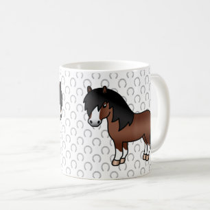 Brun Shetlandsponny Söt Tecknad Illustration Kaffemugg