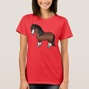 Brun Shetlandsponny Söt Tecknad Illustration T Shirt