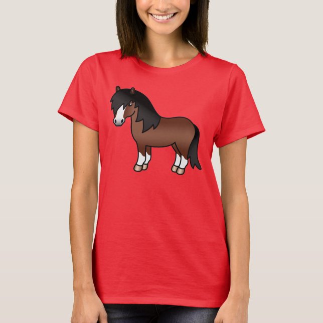 Brun Shetlandsponny Söt Tecknad Illustration T Shirt (Framsida)