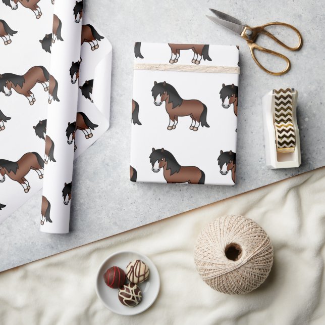 Brun Shetlandsponny Söt Tecknad Ponnymönster Presentpapper (Hantverk)
