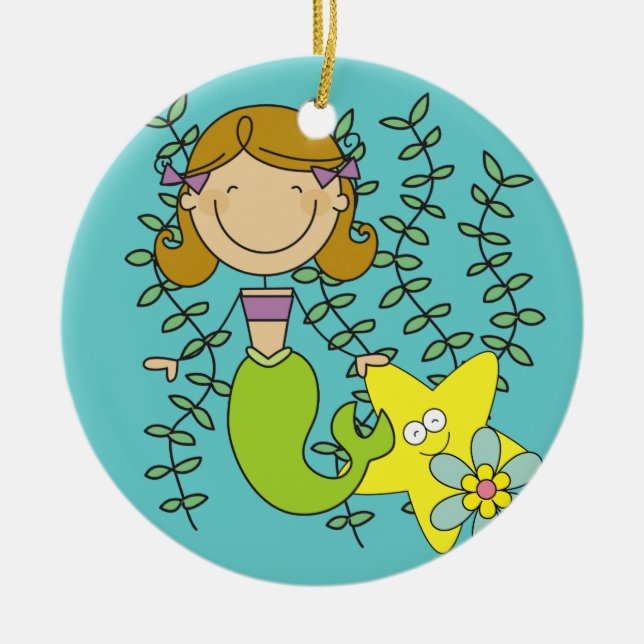 Brun Sjöjungfru Julgransprydnad Keramik (Framsidan)