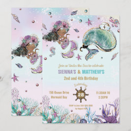 Brun sjöjungfrusal hajsjörövare tvillingar gemensa inbjudningar