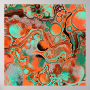Brun, skalad, Orange, marmor, fluid Art Poster