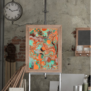 Brun, skalad, Orange, marmor, fluid Art Poster