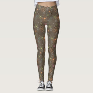 Brun sketchy blom- damasker leggings