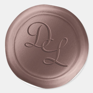 Brun socker 2 Brev monogram Vax sälstift Runt Klistermärke