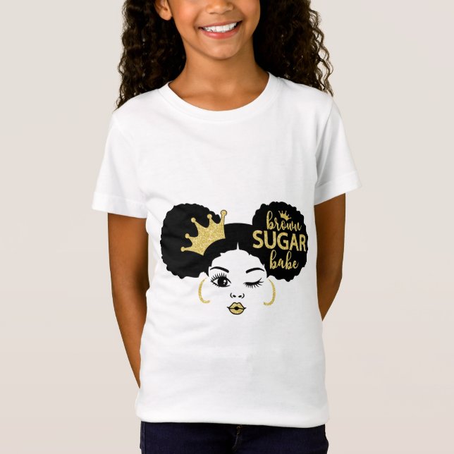 Brun Sockerbaby i svart och guld T Shirt (Framsida)