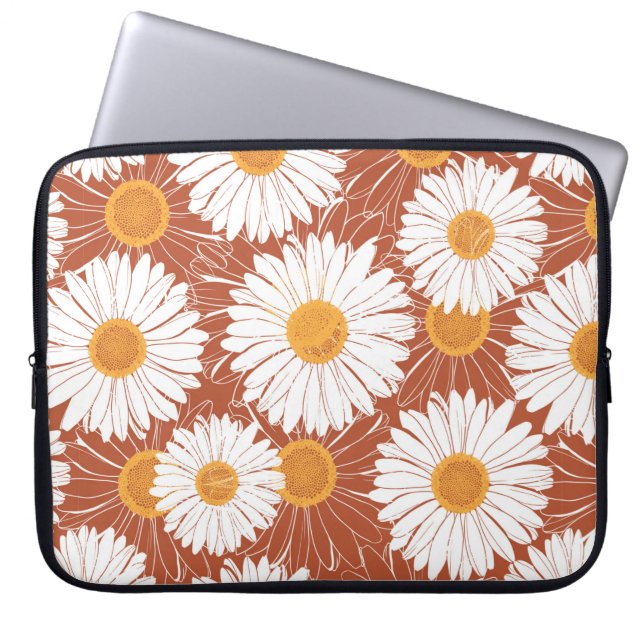 Brun sömlös mönster med daisy laptop fodral (Framsidan)