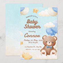 Brun söt björn baby shower inbjudan